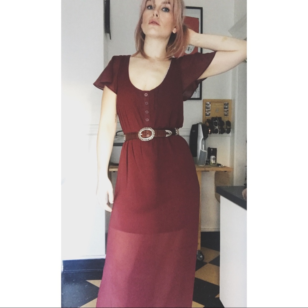 Burgundy High low dress.